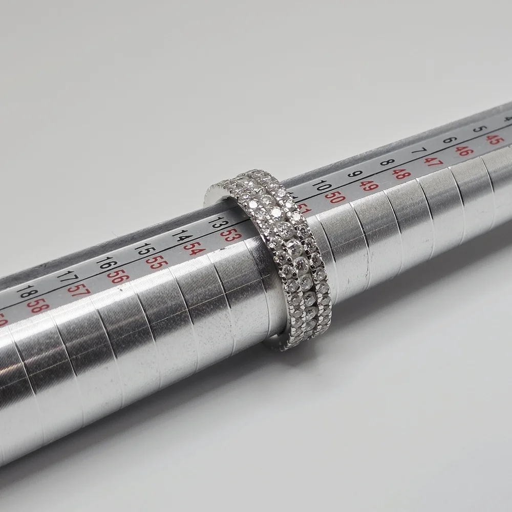 3 Row Moissanite Band, S925 Silver Size 6.